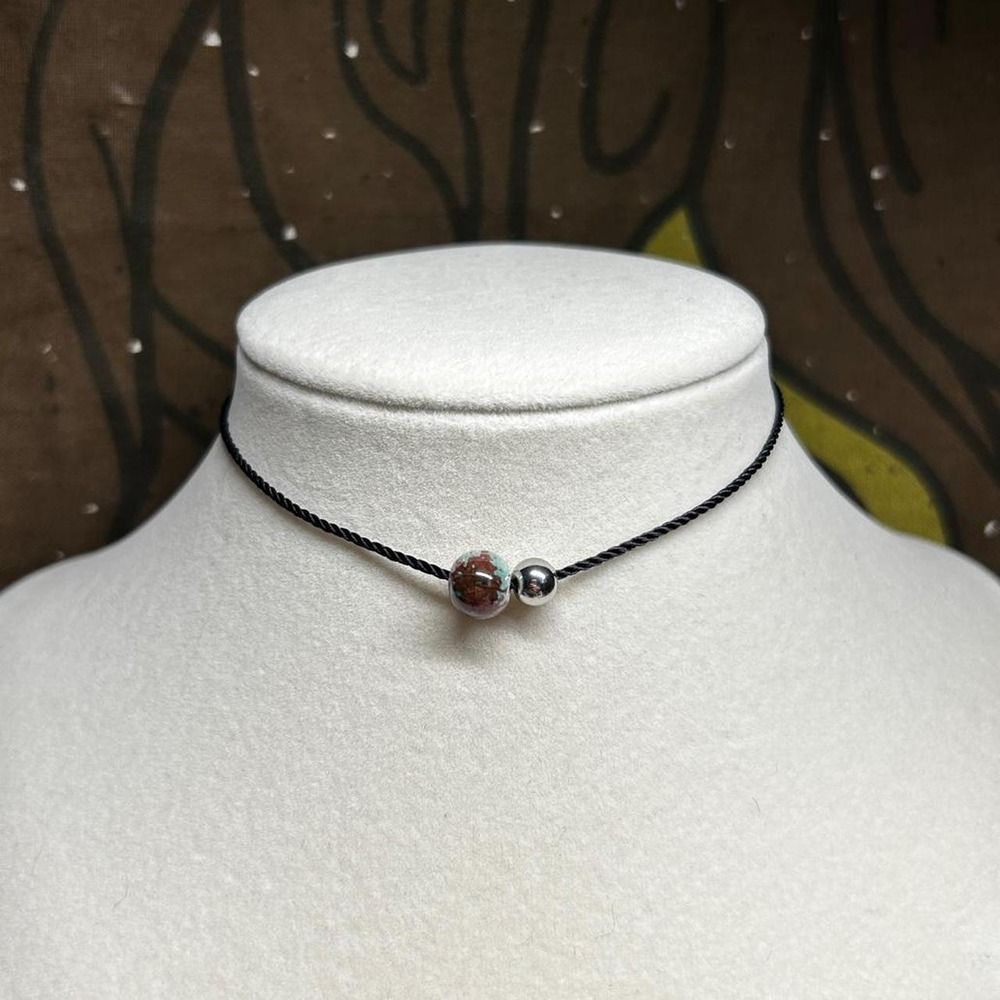 Ceramic boho chic necklace adjustable cord dainty minimalist indie grunge ocean